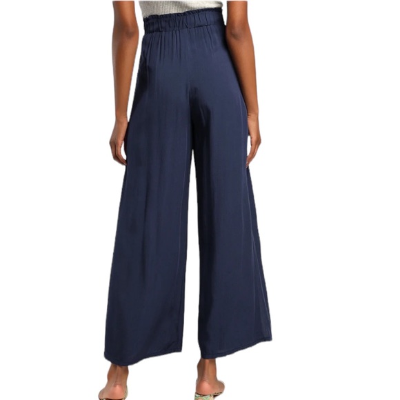 NWT Lulus Always Here For You Navy Blue Tie Wrap Front Wide Leg Pants - XS - Picture 2 of 14